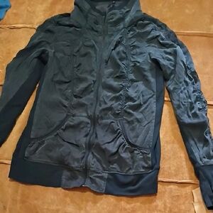 Dark Grey Silk Zip-Up Athleticwear with Ruching